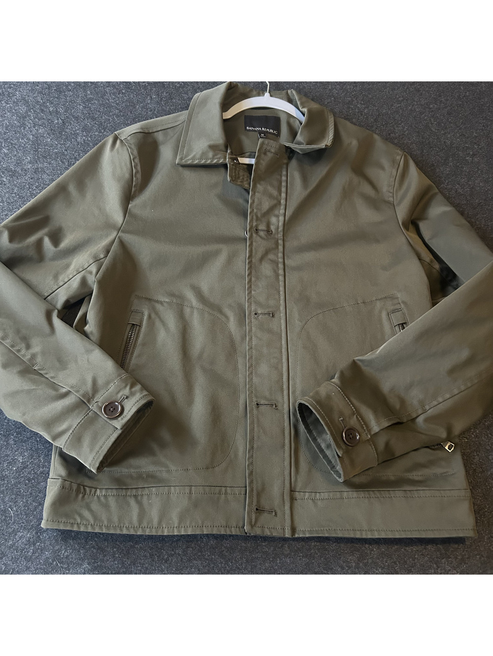 Banana Republic Mens Medium Olive Green Jacket Utility Canvas Full Zip Button M